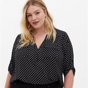 Torrid Harper Black White Polka Dot Georgette Pullover 3/4 Sleeve Blouse
